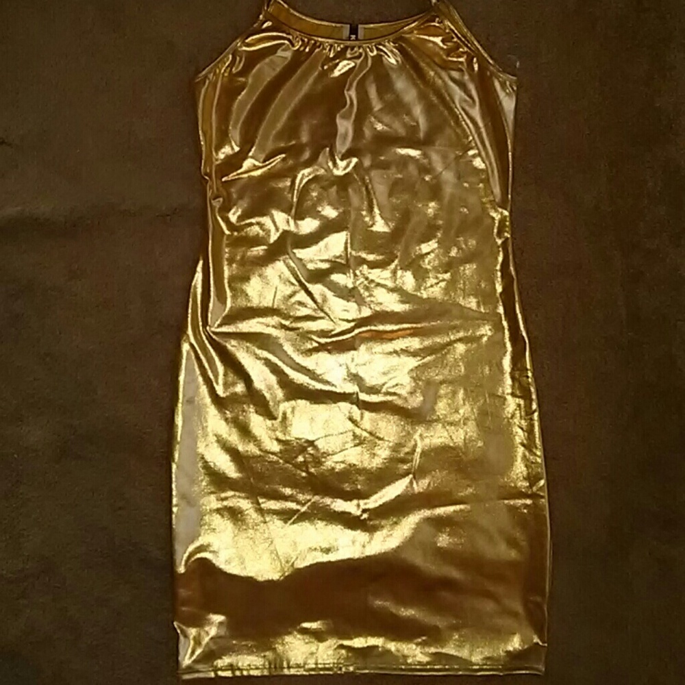 Sexy stretchy gold bodycon dress